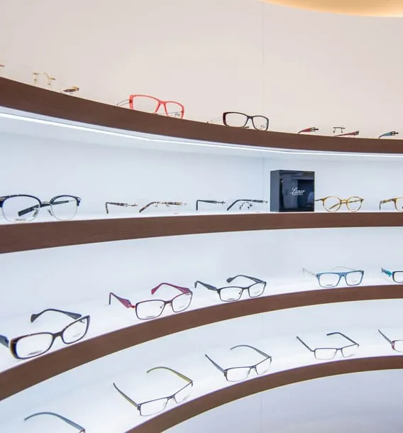 Brillenregal bei Augenoptik Mathiebe